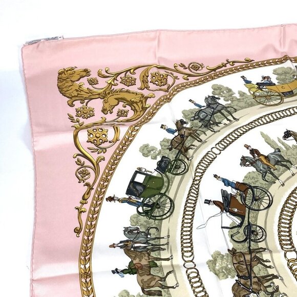 HERMES Carre90 A walk to LA PROMENADE DE LONGCHAMPS Longchamps Scarf silk pink - Picture 13 of 14